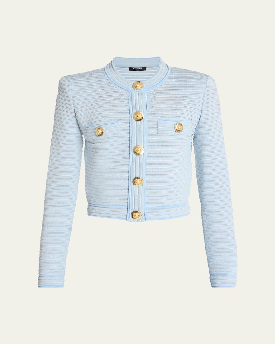 Buttoned Striped Knit Crop Cardigan